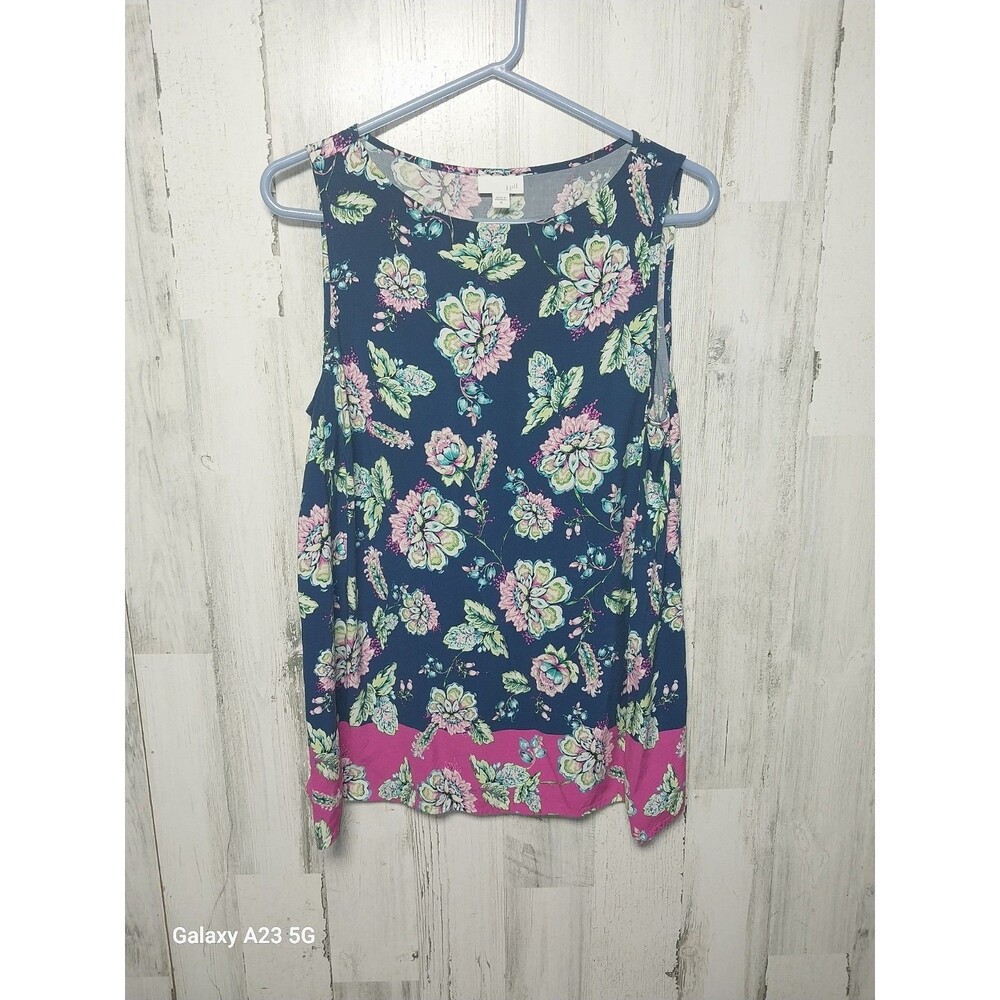 J JILL Blue Floral Multicolored Tank Top Size Medium